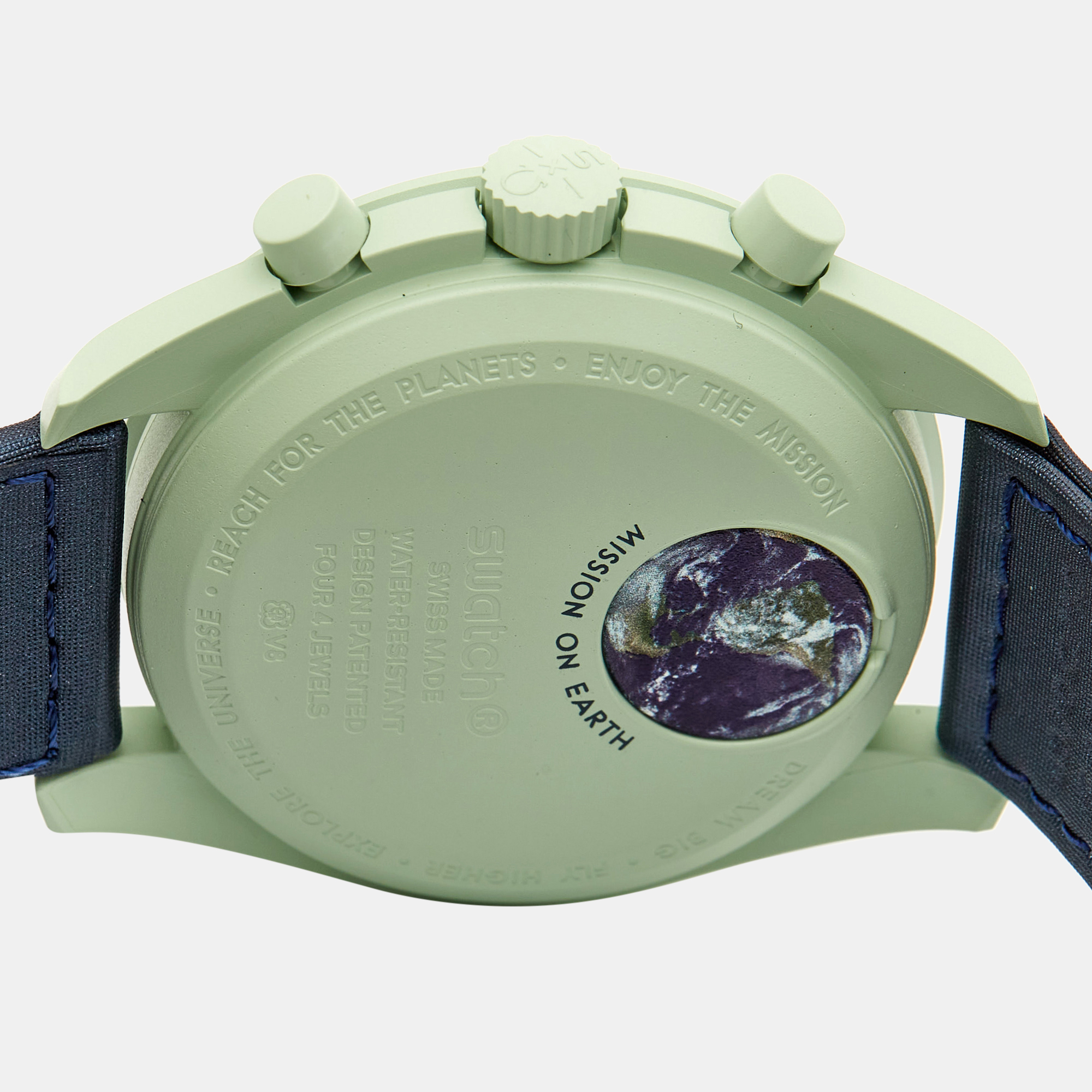 Omega X Swatch Navy Blue/Green Bioceramic Velcro MoonSwatch Mission To Earth S033G100 Unisex Wristwatch 42 Mm