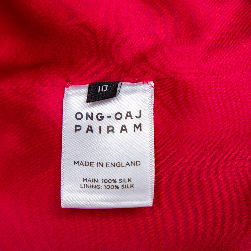 Ong-Oaj Pairam Fuschia Pink Silk Satin Plunge Neck Trail Detail Angelica Gown M