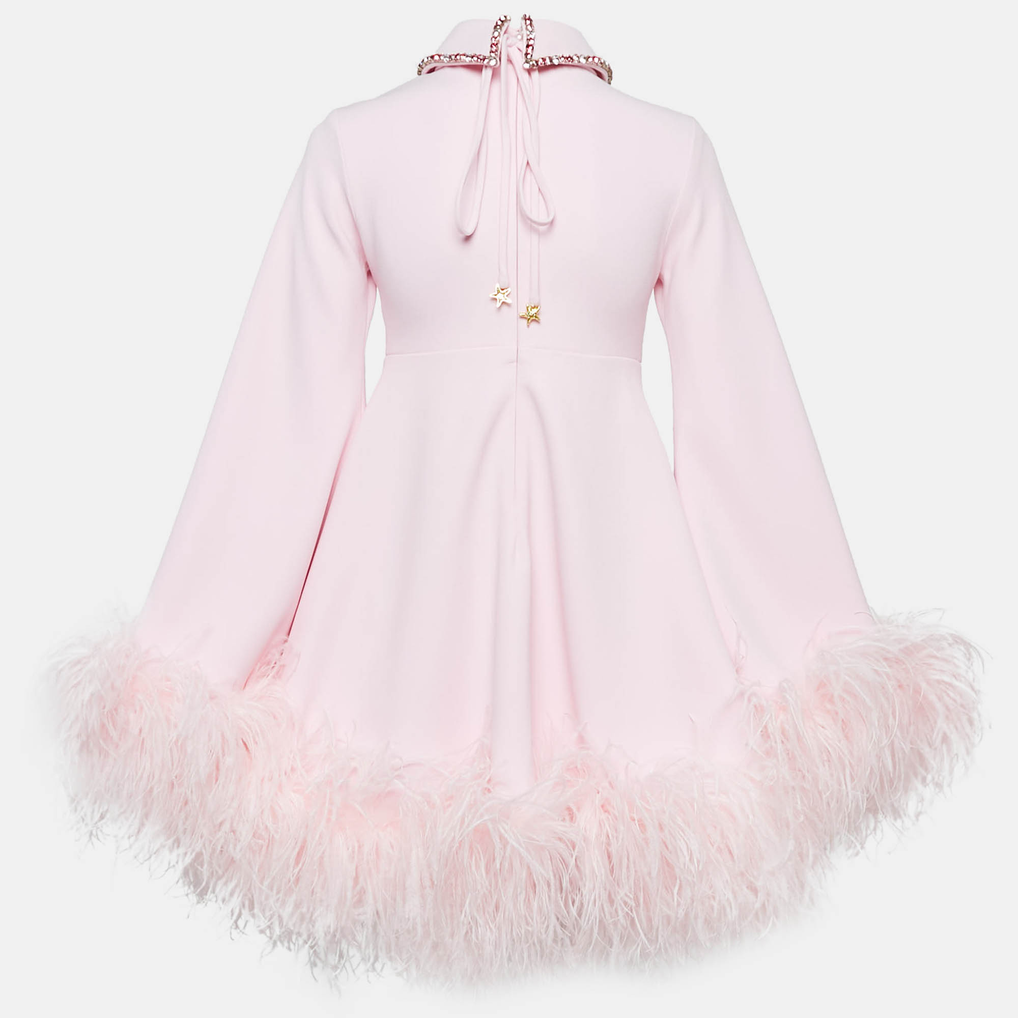 Onori Pink Crepe Faux Feather Detail Mini Dress S