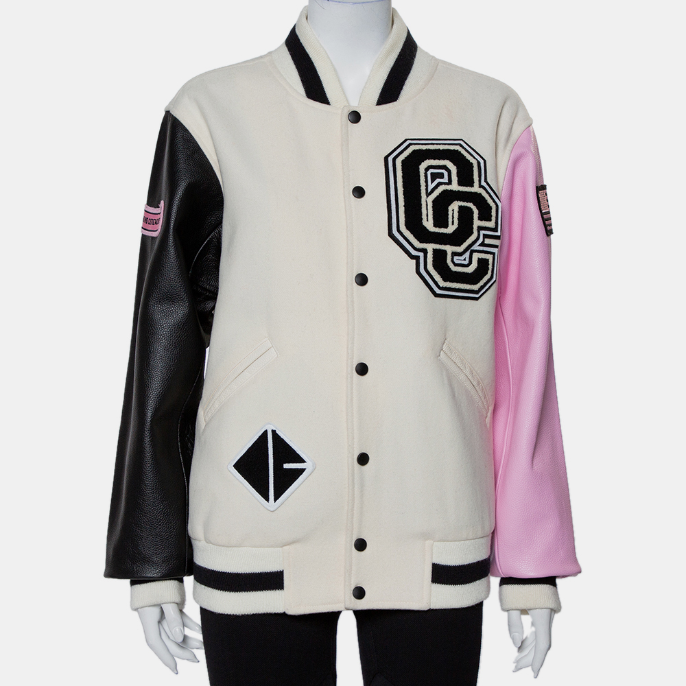 Opening ceremony multicolor wool & leather logo applique detail varsity jacket m