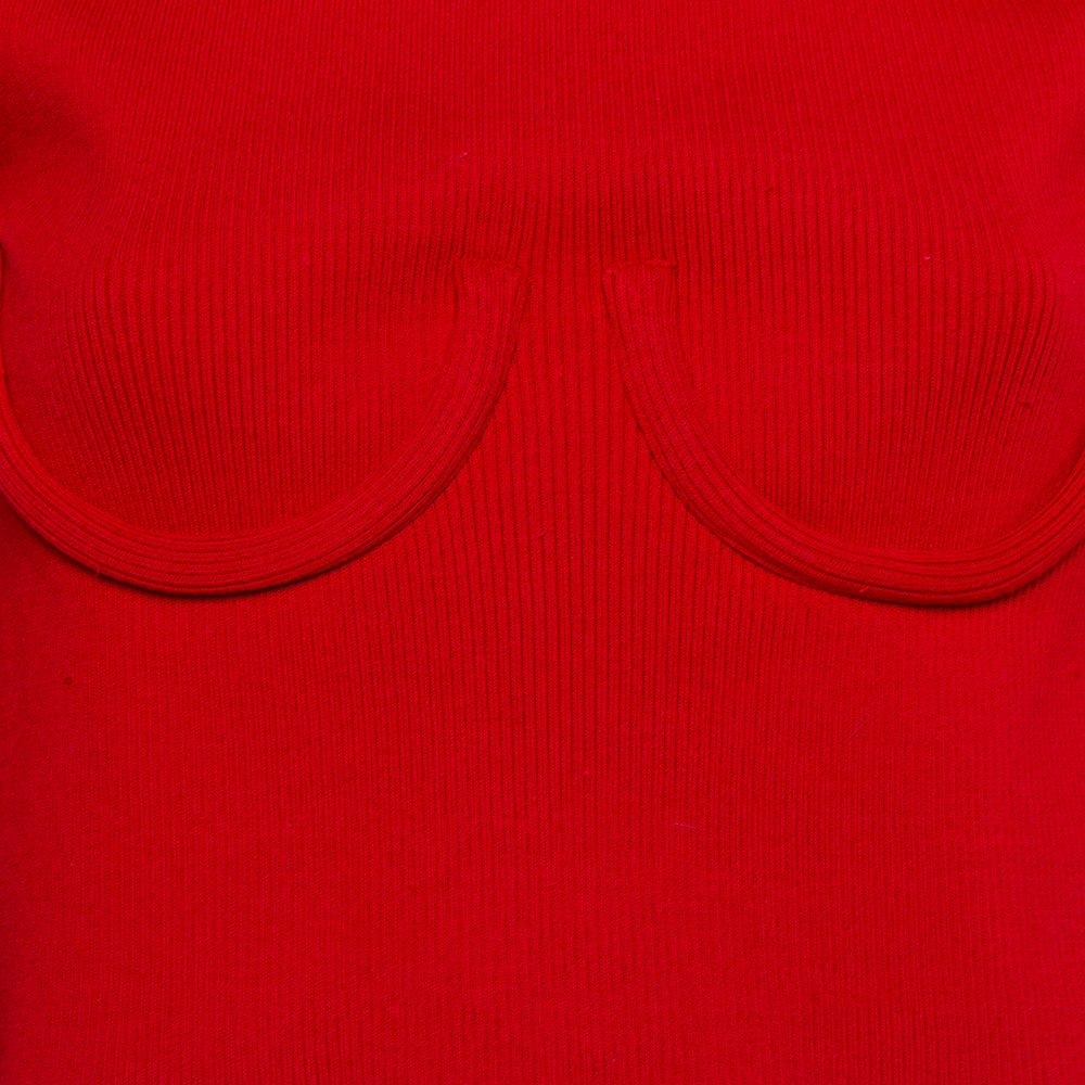 Orseund Iris Red Knit Off Shoulder Crop Top L