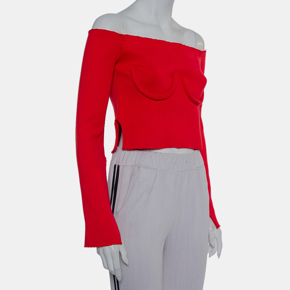 Orseund Iris Red Knit Off Shoulder Crop Top L