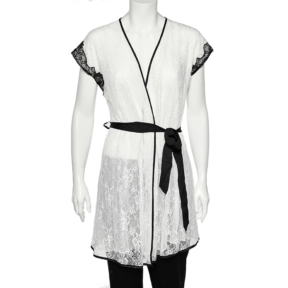 Oscar de la renta monochrome lace nightwear wrap dress m