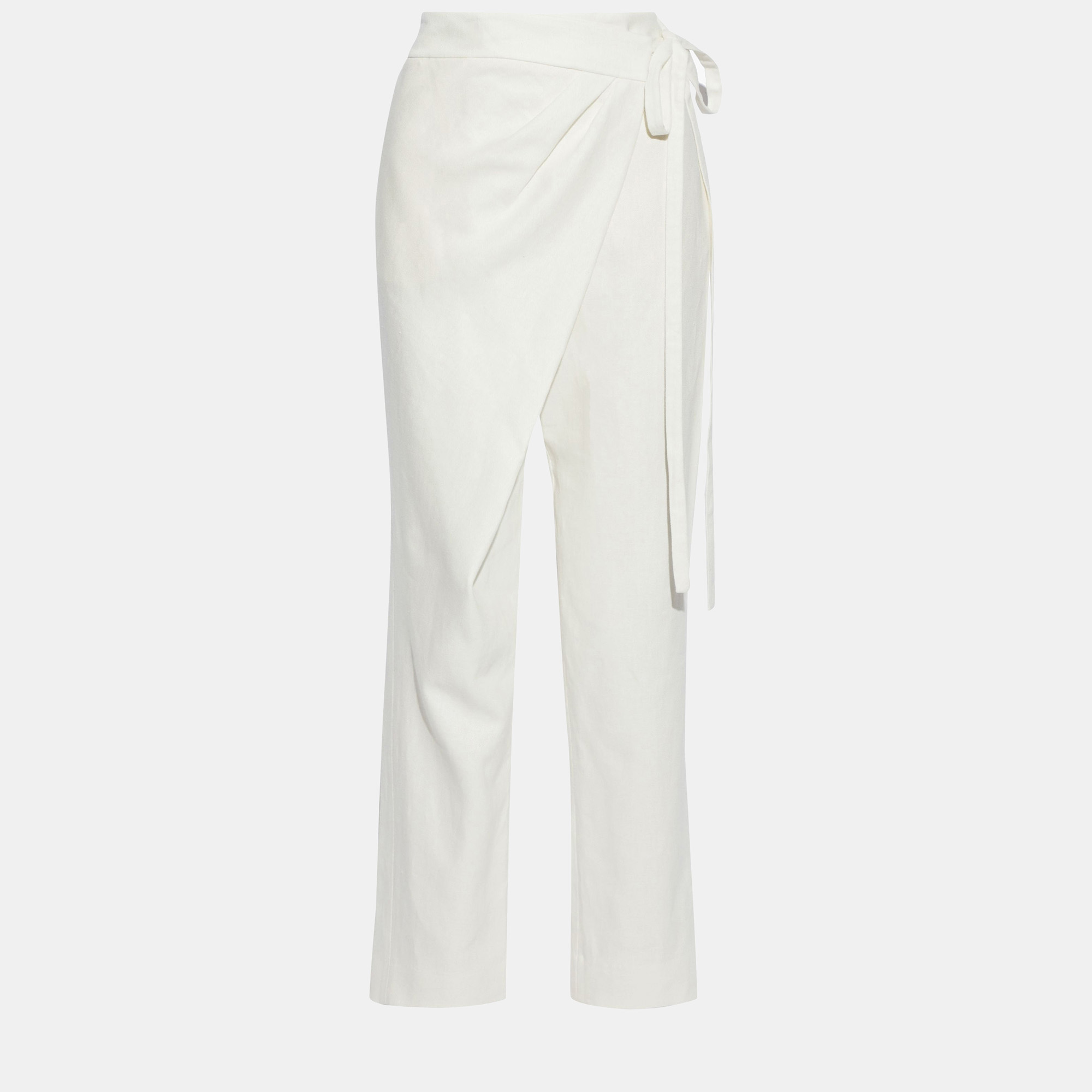 Oscar de la renta ivory white linen-blend wrap trousers m (us 6)