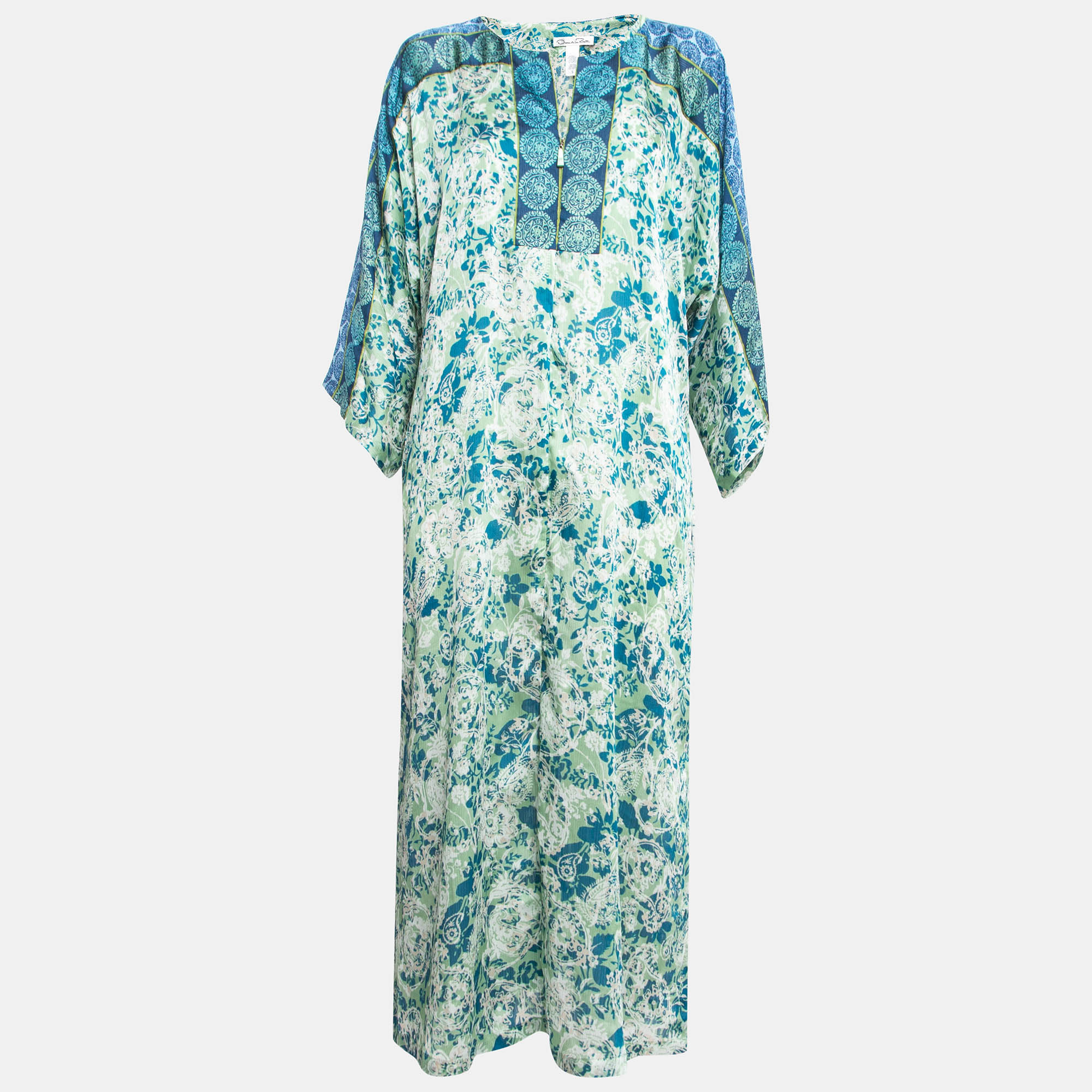 Oscar de la renta multicolor mystic eclipse print crepe kimono dress s