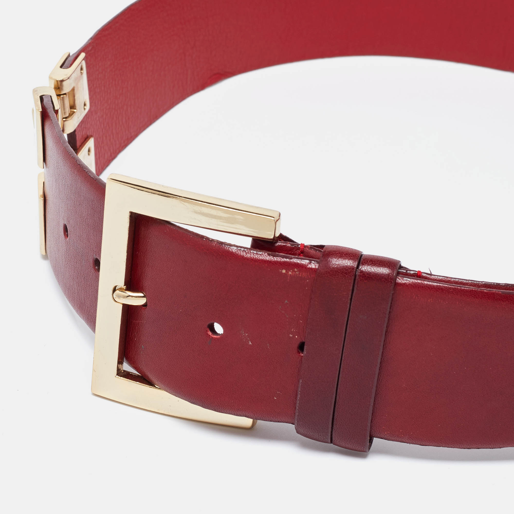 Oscar De La Renta Red Leather Waist Belt Medium