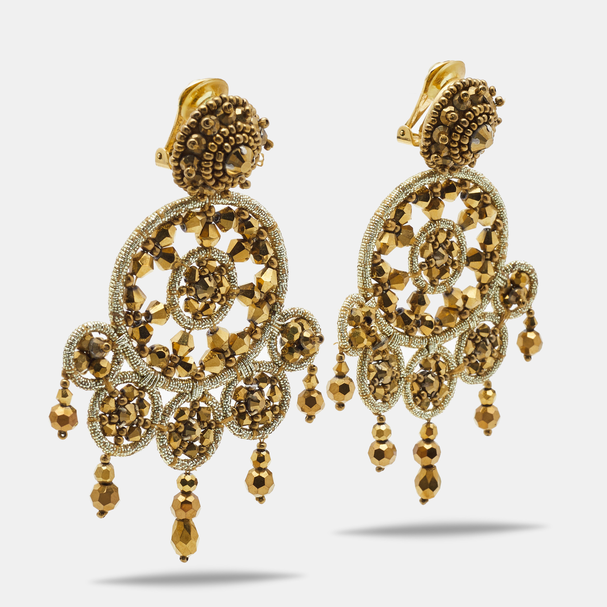 Oscar De La Renta Crystal Beads Gold Tone Earrings