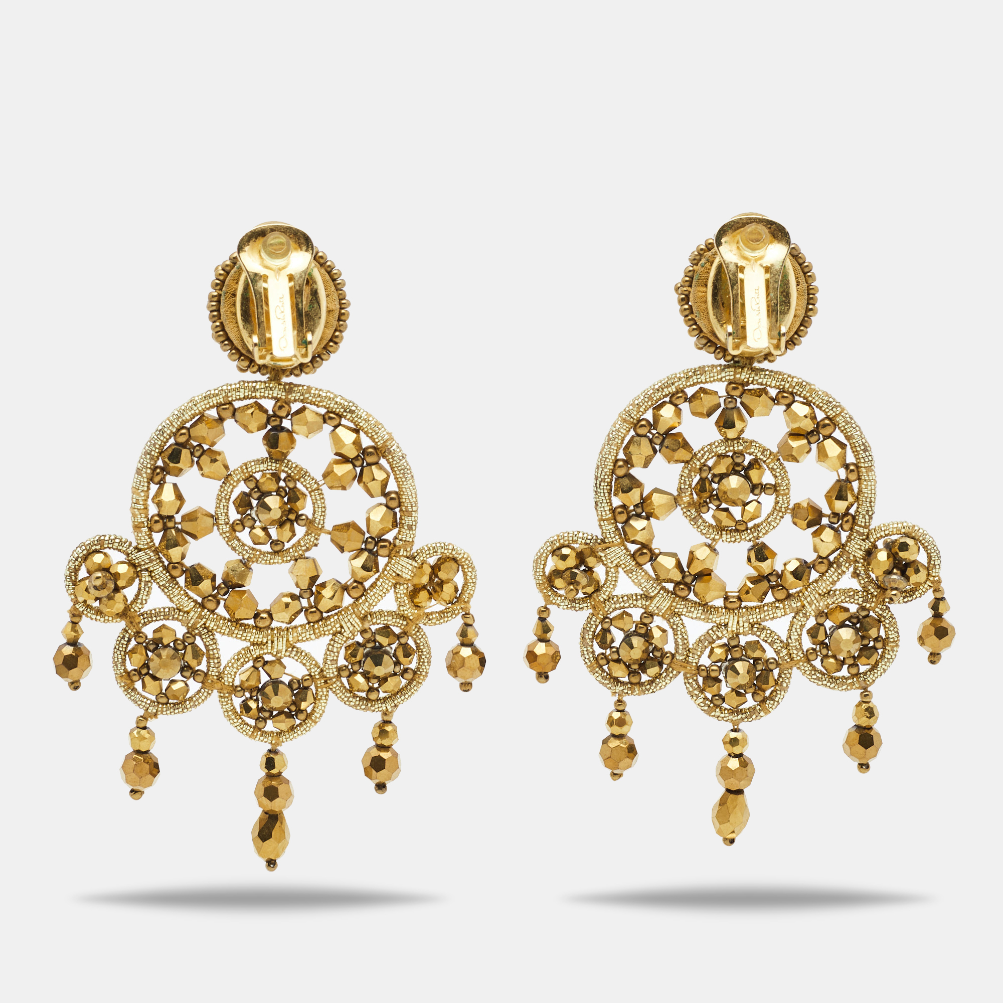 Oscar De La Renta Crystal Beads Gold Tone Earrings