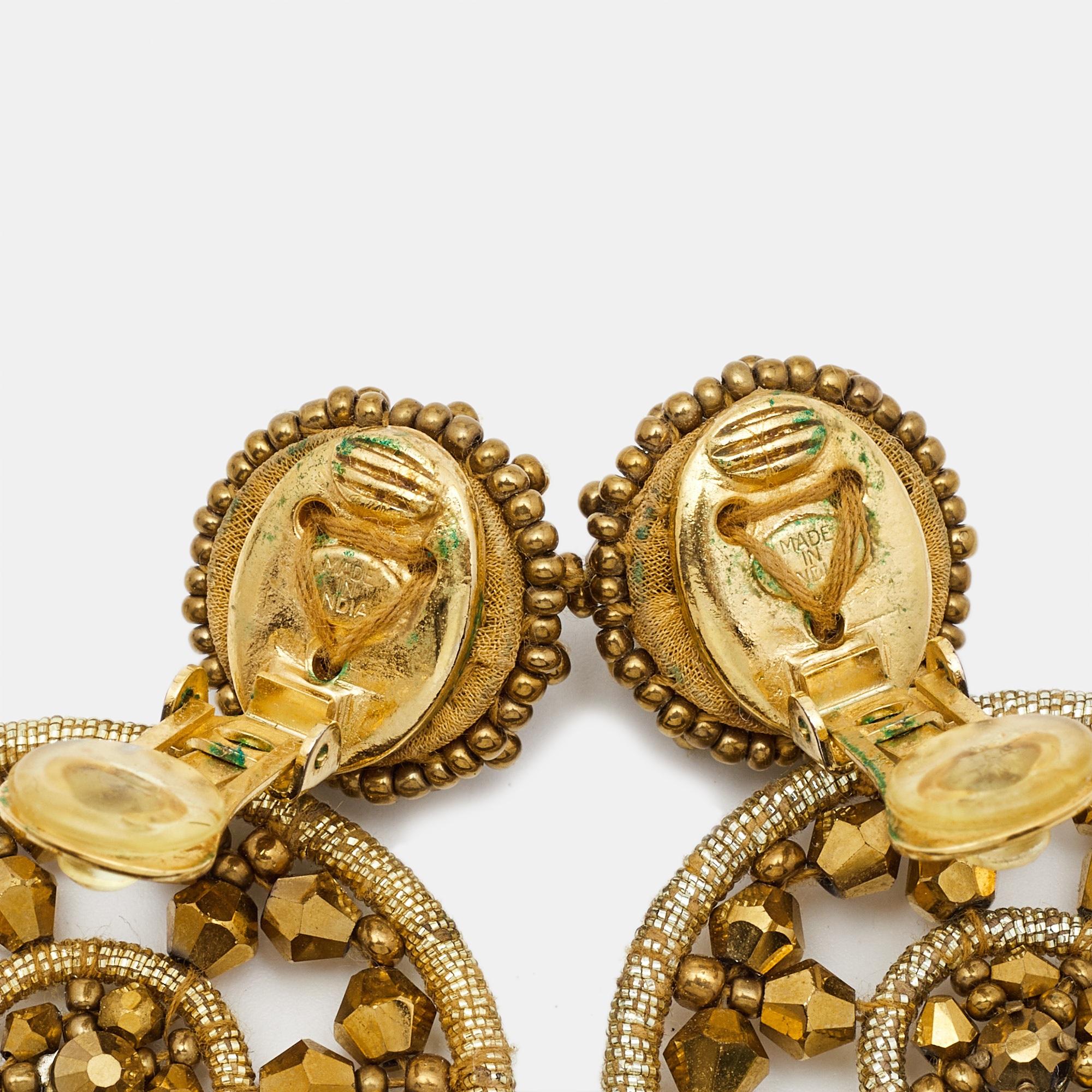 Oscar De La Renta Crystal Beads Gold Tone Earrings