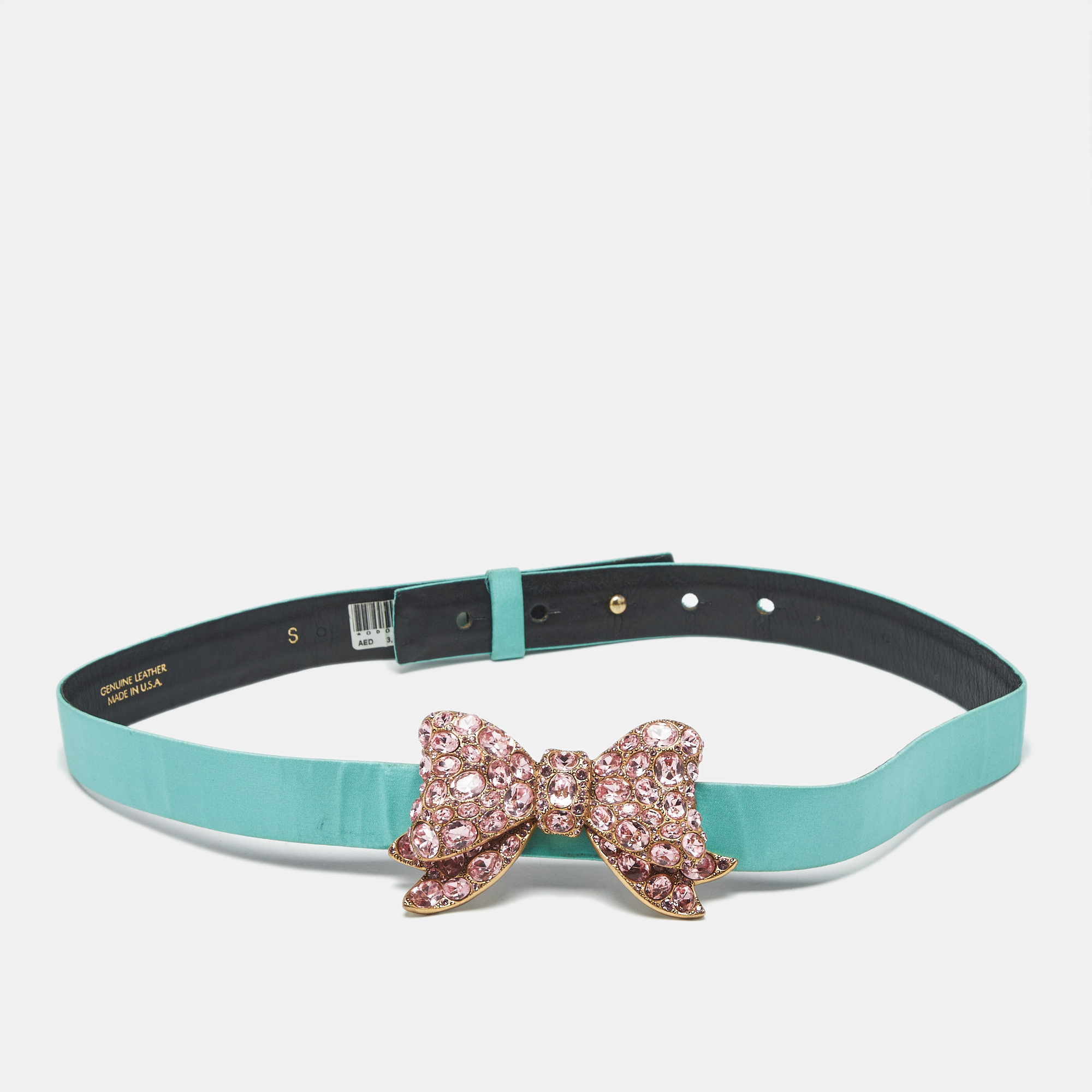 Oscar de la Renta Green Fabric Crystal Embellished Bow Waist Belt S - Oscar de la Renta - Modalova