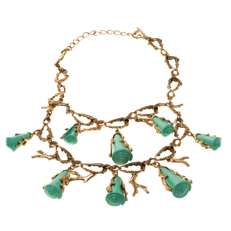 Oscar De La Renta Turquoise Resin Shell & Gold Tone Coral Two-tier Necklace