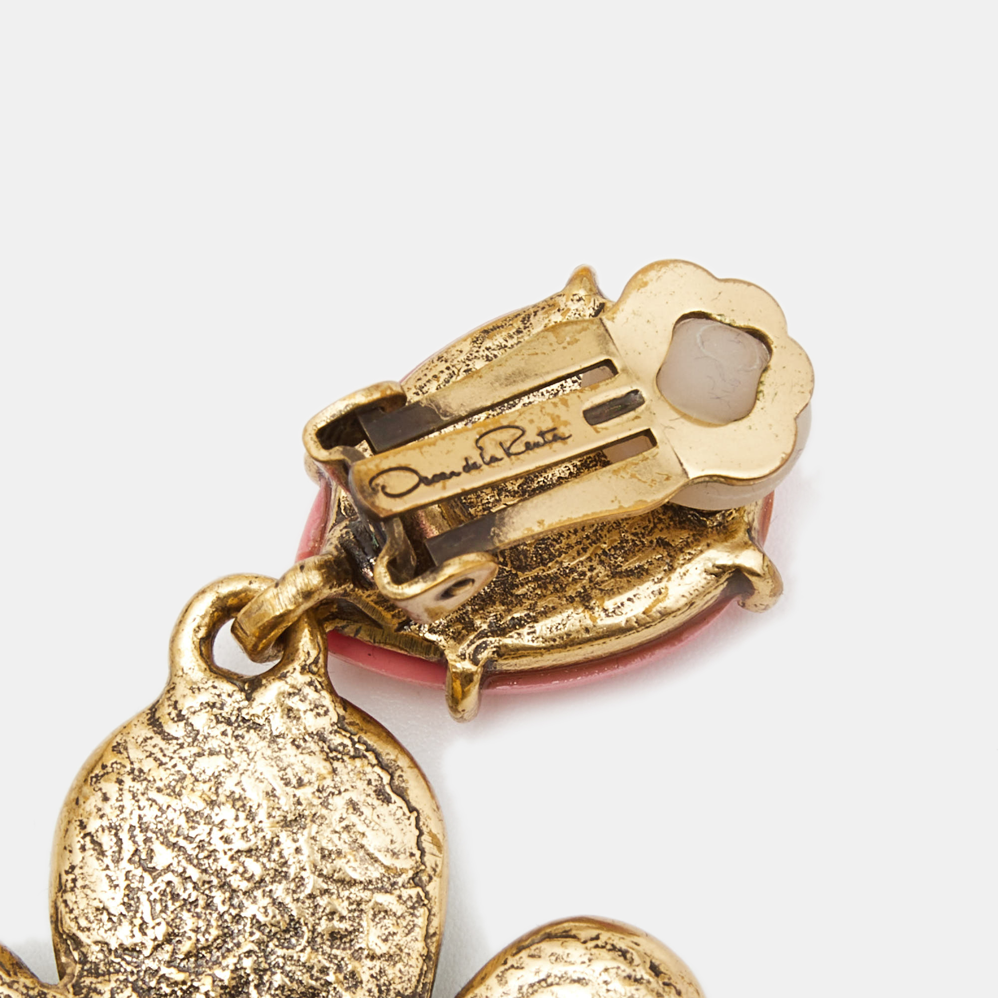 Oscar De La Renta Multicolor Composite Gold Tone Long Clip-on Earrings