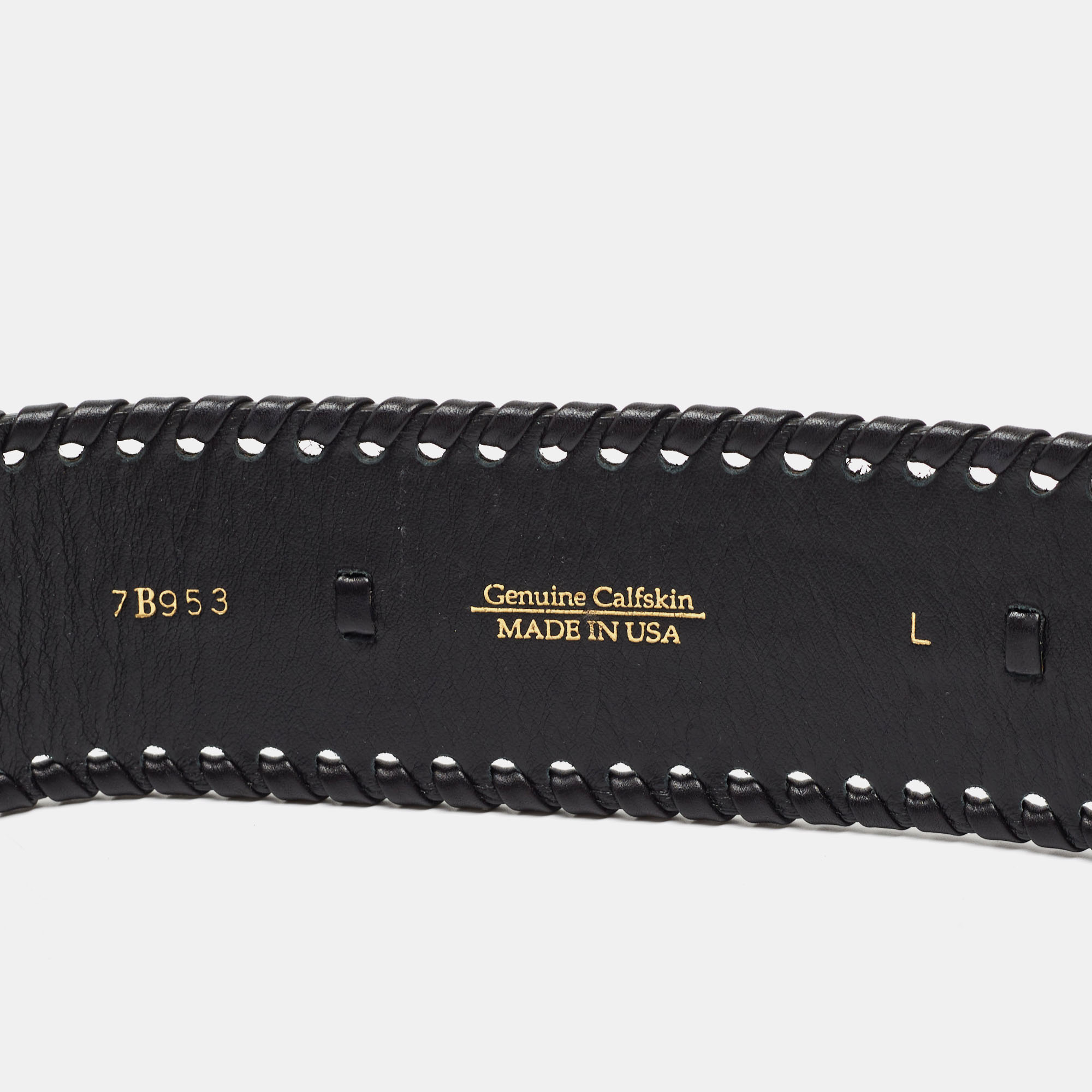 Oscar De La Renta Black Leather Whipstitch Detail Wrap Around Waist Belt L