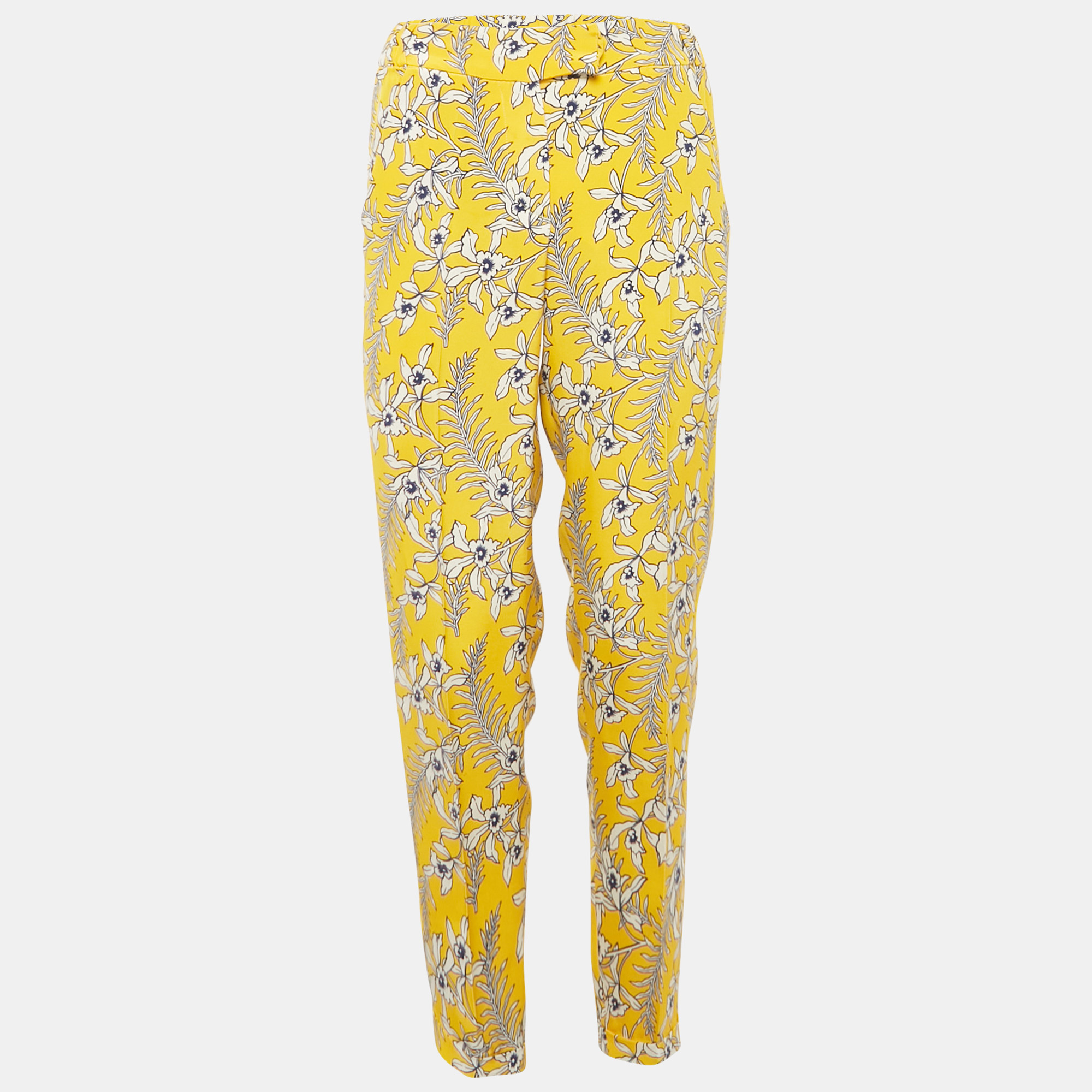 Oscar de la Renta Yellow Floral Print Silk Crepe Trousers S - Oscar de la Renta - Modalova