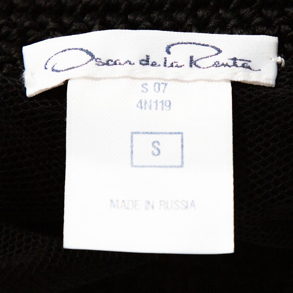 Oscar De La Renta Black Silk Crochet Knit Sleeveless Top S