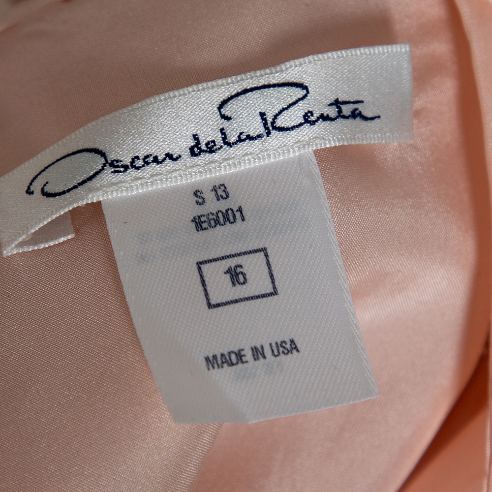 Oscar De La Renta Pale Pink Organza Silk Embroidered Sleeveless Dress XL