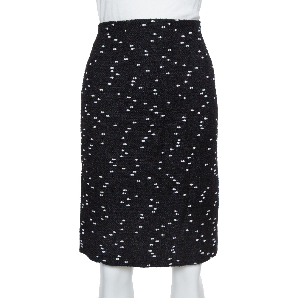 Oscar de la renta monochrome tweed fitted short skirt m