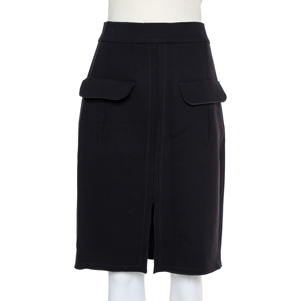 Oscar De La Renta Black Wool Paneled Short Skirt M