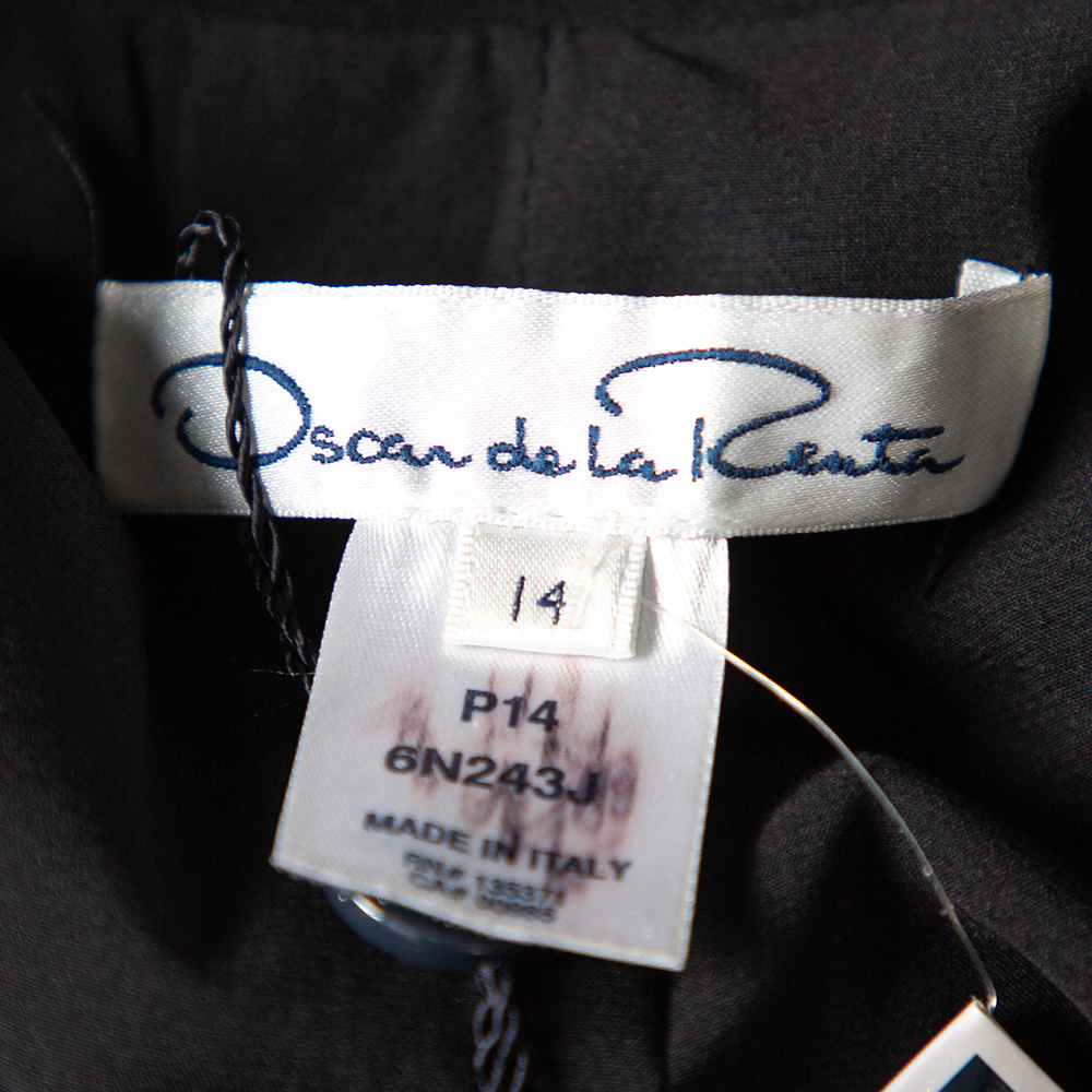 Oscar De La Renta Black Knit Draped Detail Collarless Button Front Blazer XL