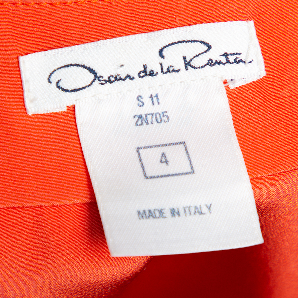Oscar De La Renta Orange Ruffled Silk Sleeveless Top S