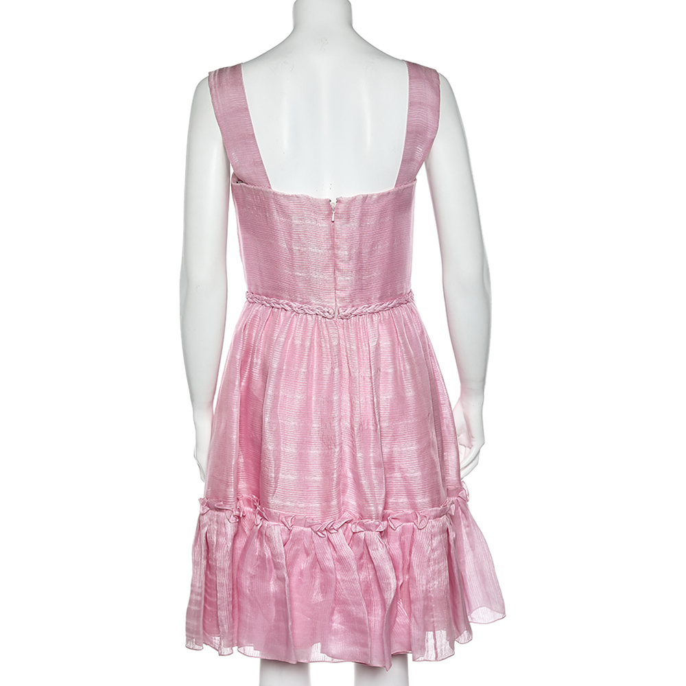 Oscar De La Renta Pink Silk Sleeveless Flared Mini Dress M