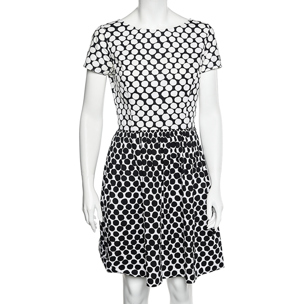 Oscar de la renta monochrome polka dot print cotton dress s