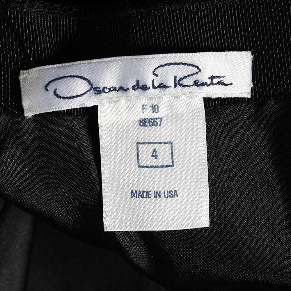 Oscar De La Renta Black Lace & Tulle Embellished Pencil Skirt S