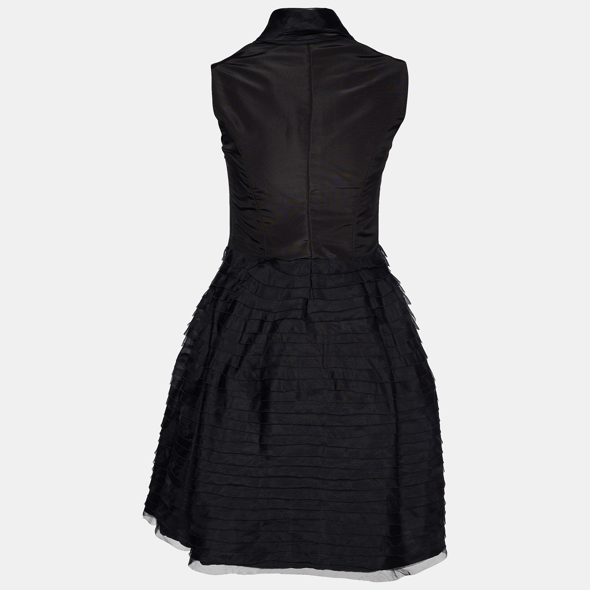 

Oscar de la Renta Black Silk Tiered Sleeveless Dress