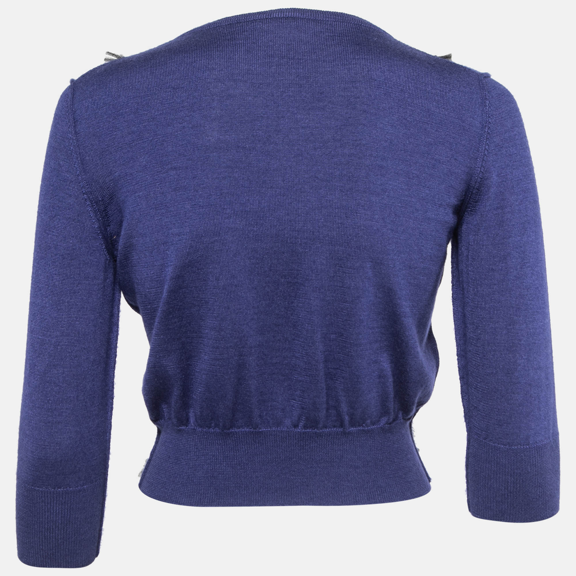 

Oscar de la Renta Blue Embellished Knit Button Front Cropped Sweater