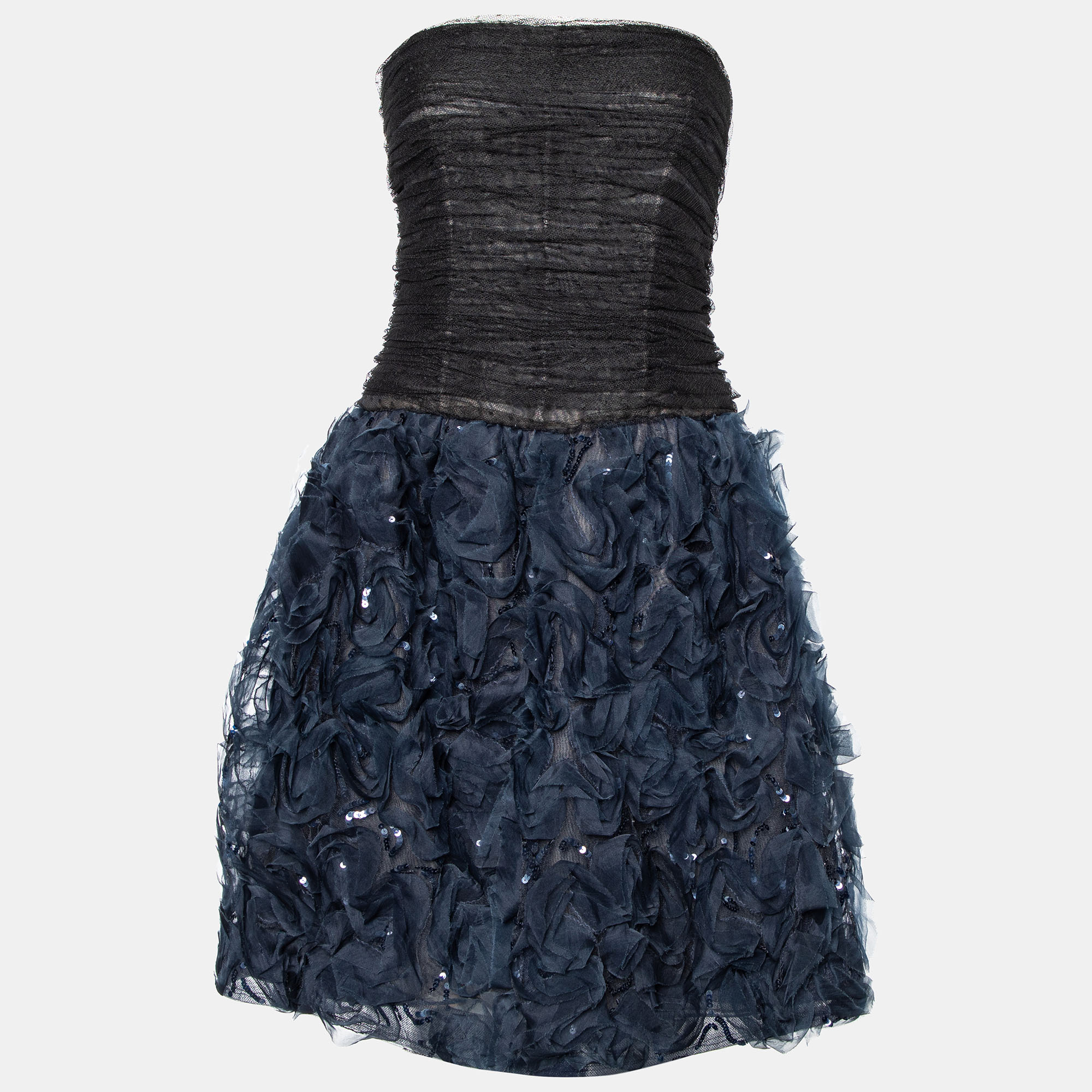 Oscar de la renta black tulle & floral silk sequin embellished mini dress l