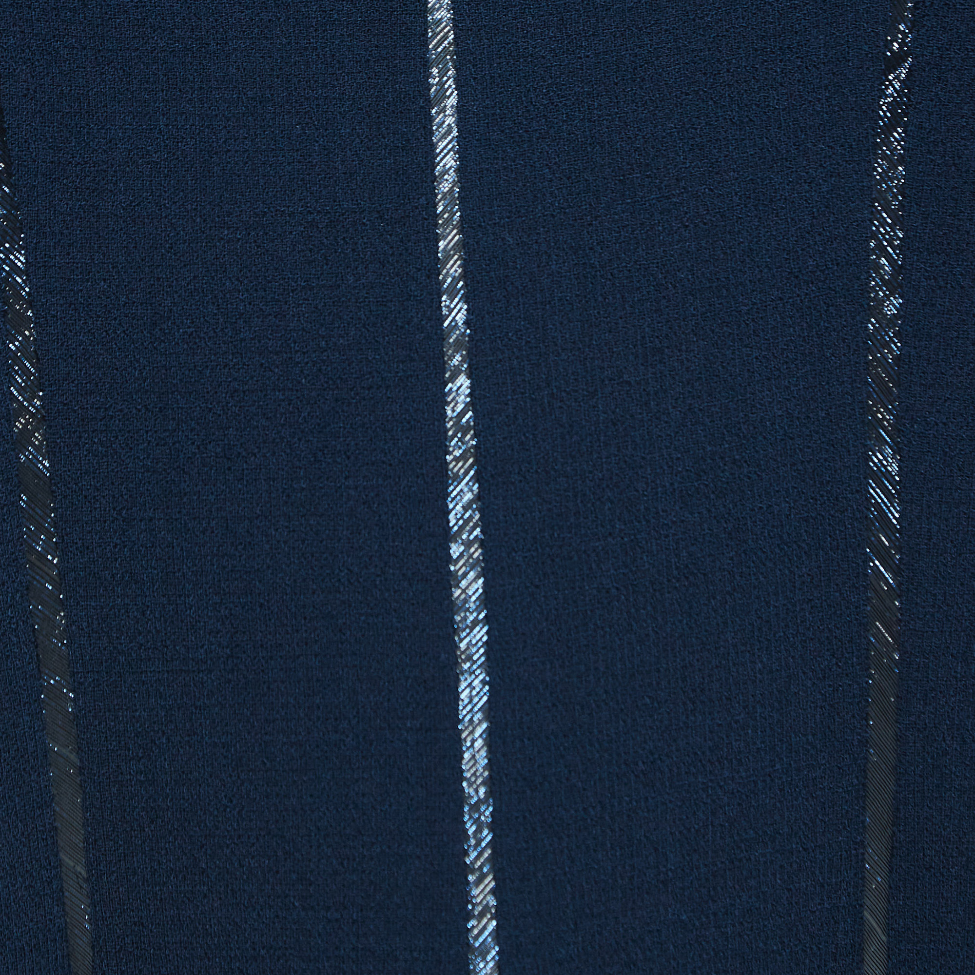 Oscar De La Renta Navy Blue Wool Metallic Trim Midi Dress XL