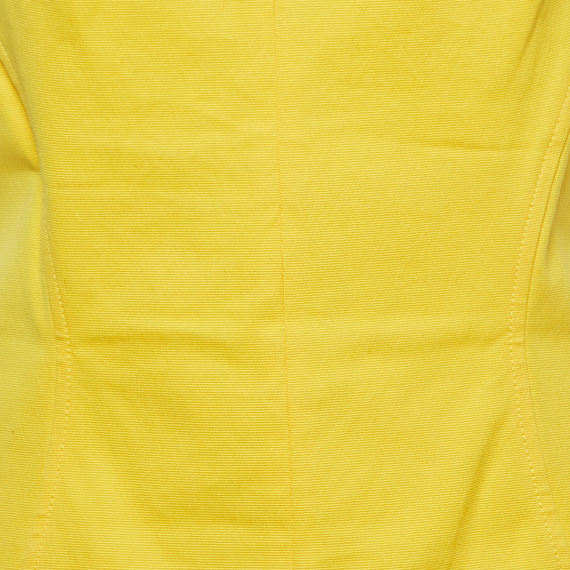 Oscar De La Renta Yellow Cotton Sleeveless Midi Dress M