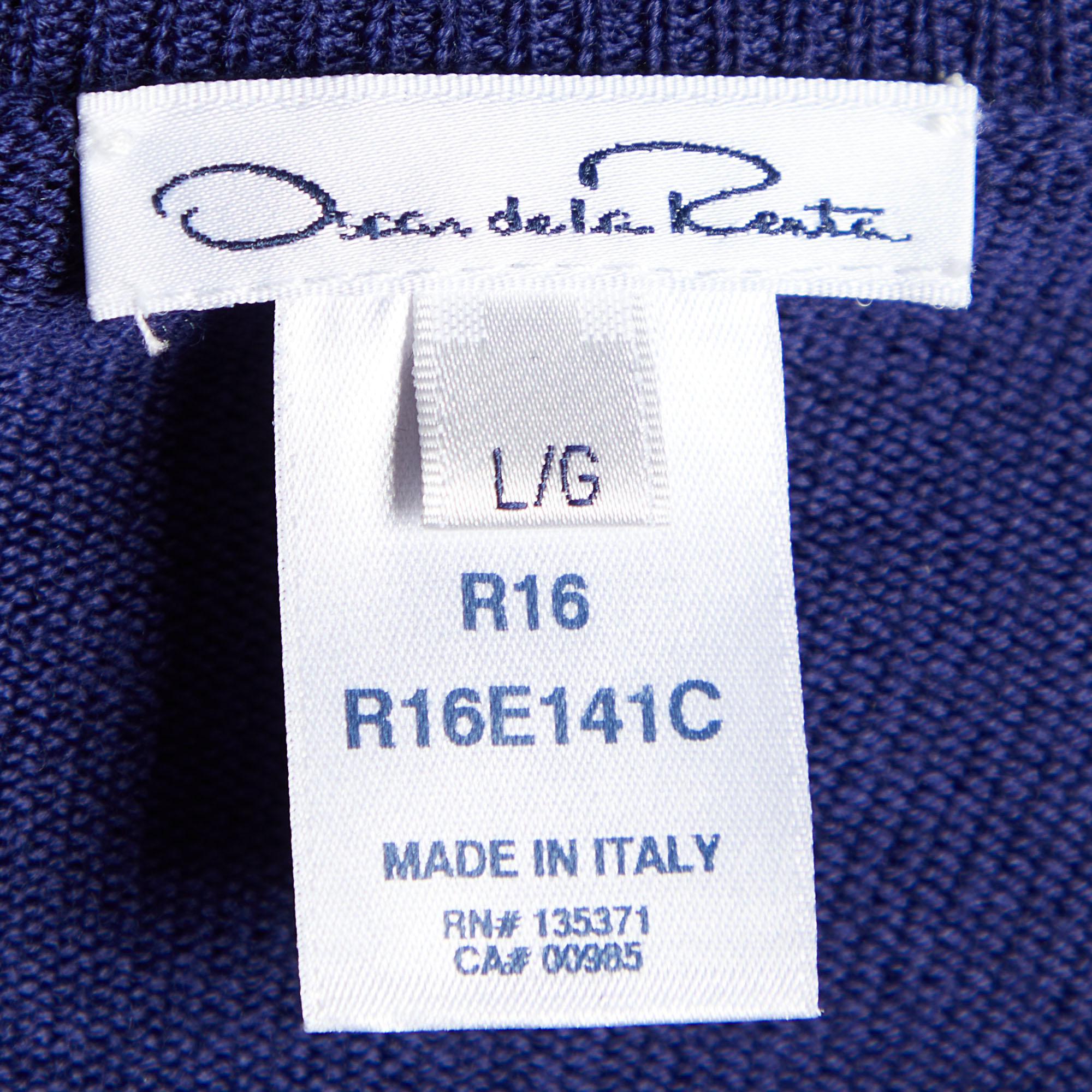 Oscar De La Renta Blue Wool Sequin Embellished Cardigan L