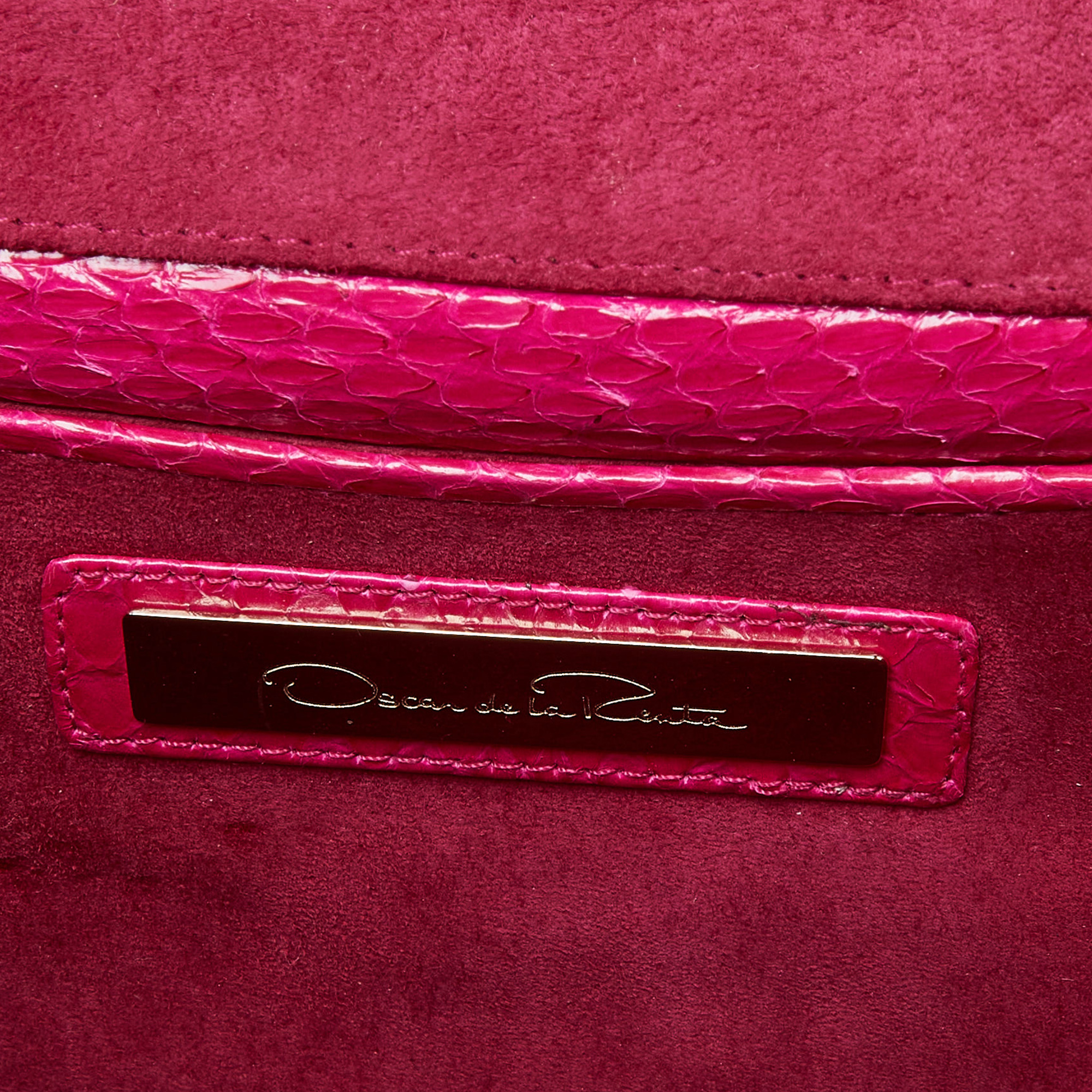 Oscar De La Renta Pink Watersnake Leather Small Grafton Clutch