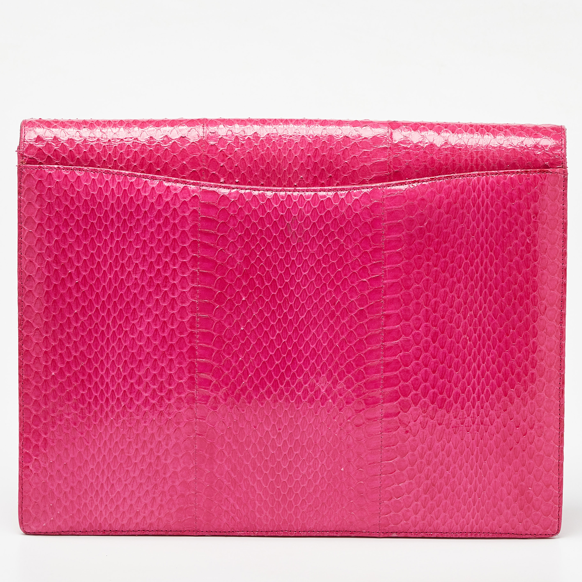 Oscar De La Renta Pink Watersnake Leather Small Grafton Clutch