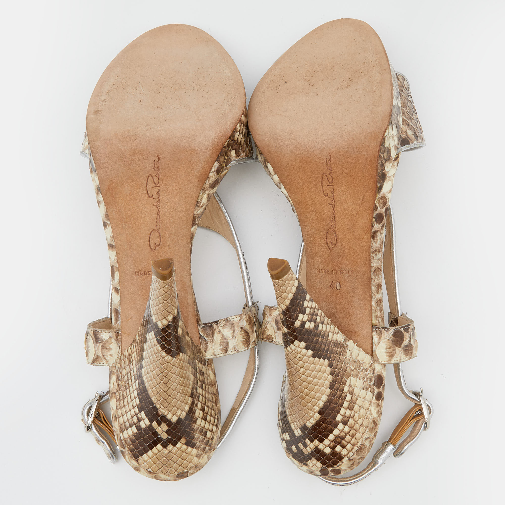 Oscar De La Renta Beige/Brown Python Leather Platform Ankle Strap Sandals Size 40
