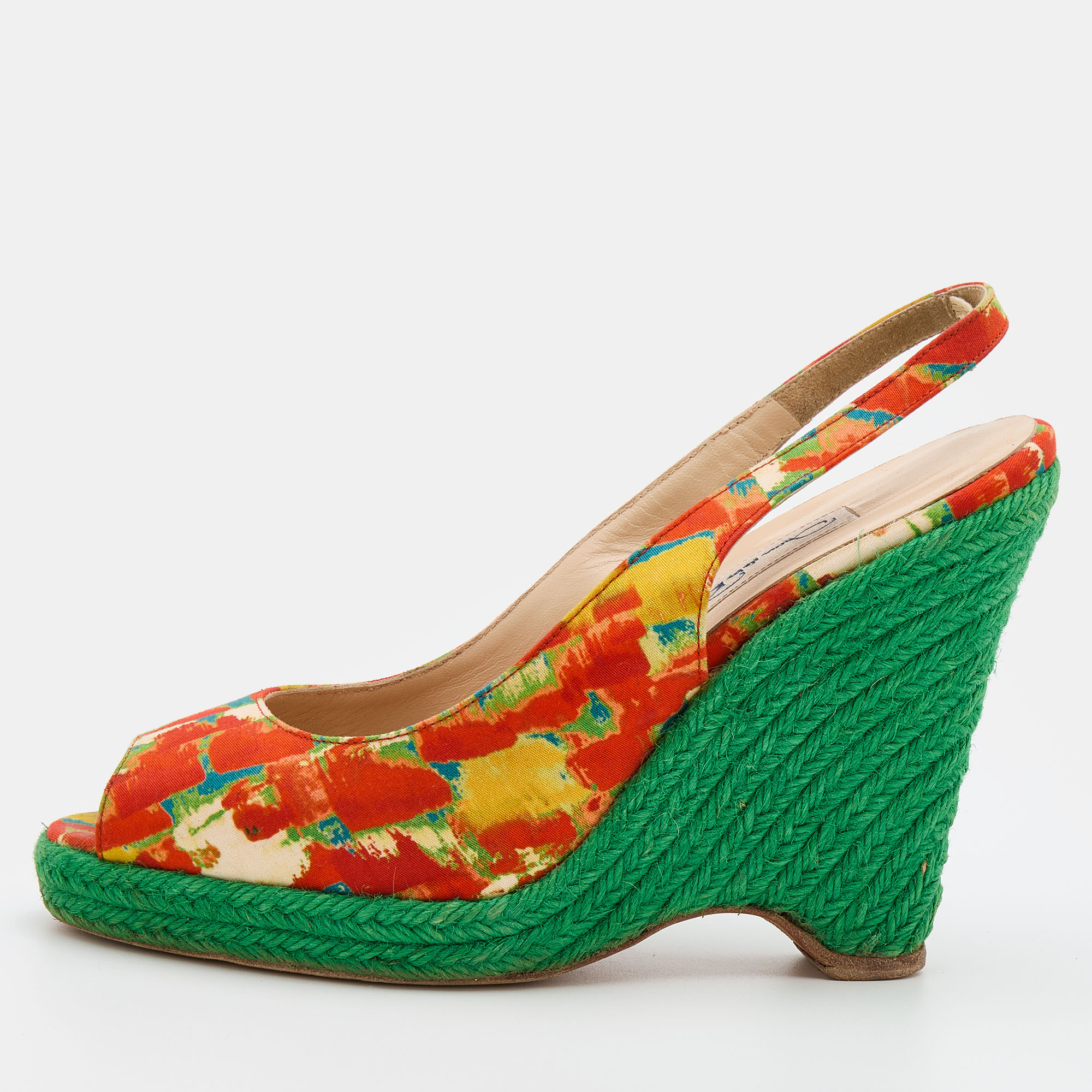 Oscar de la renta multicolor fabric espadrille platform wedge peep-toe slingback sandals size 40