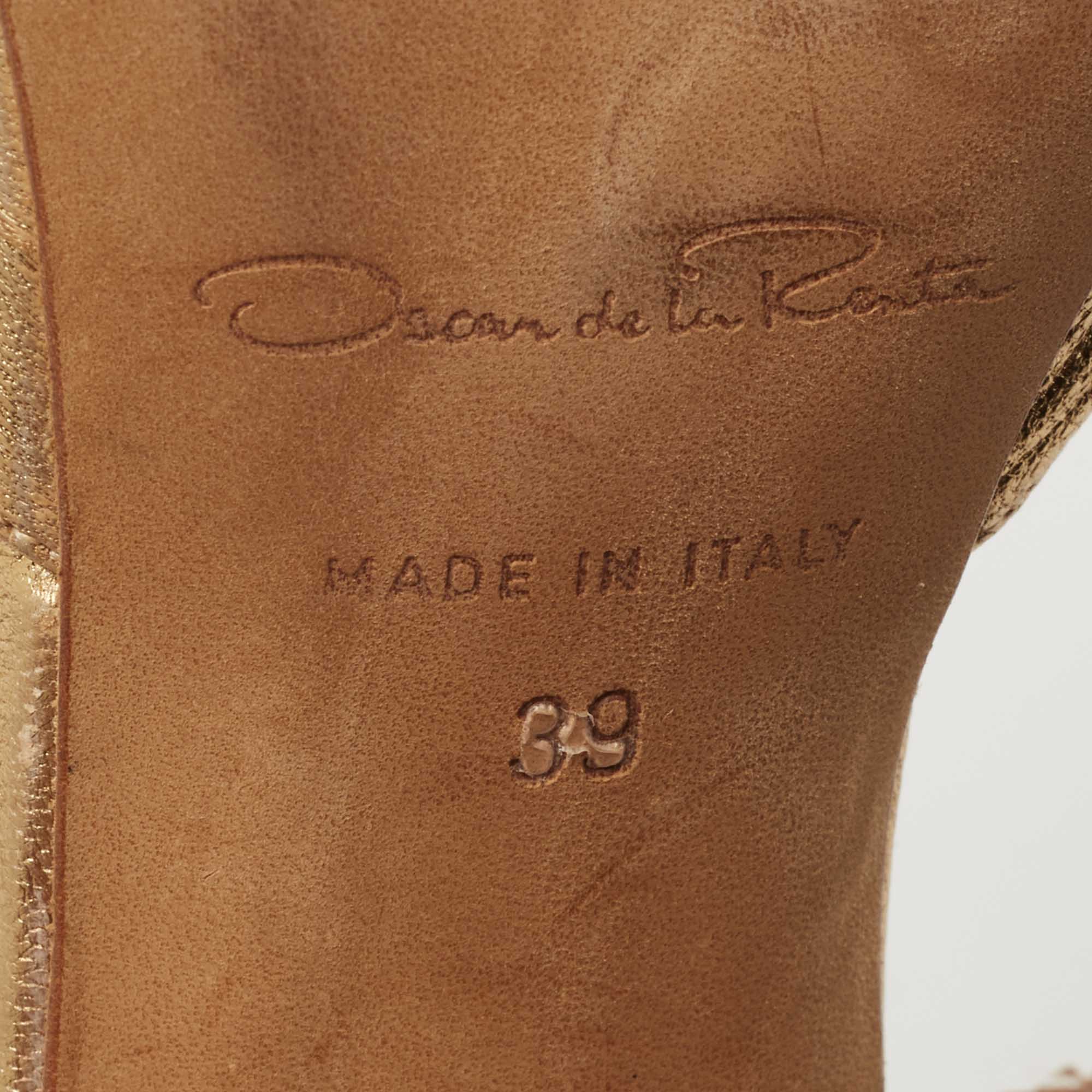 Oscar De La Renta Gold Leather Open Toe D'orsay Pumps Size 39