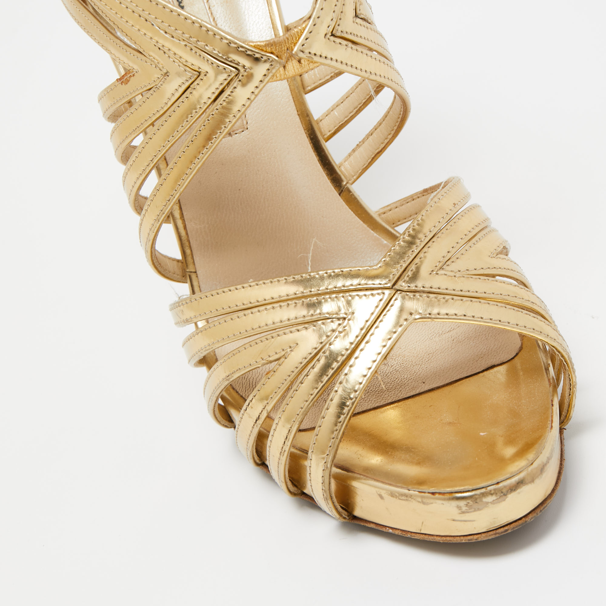 Oscar De La Renta Gold Leather Strappy Sandals Size 37.5