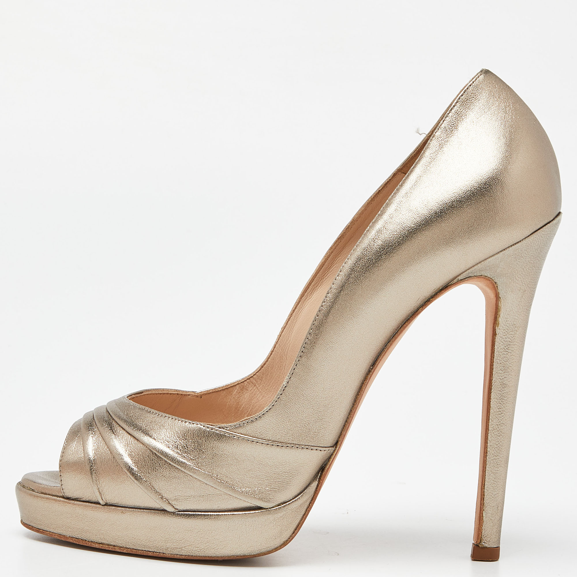 Oscar De La Renta Metallic Gold Leather Peep Toe Platform Pumps Size 40