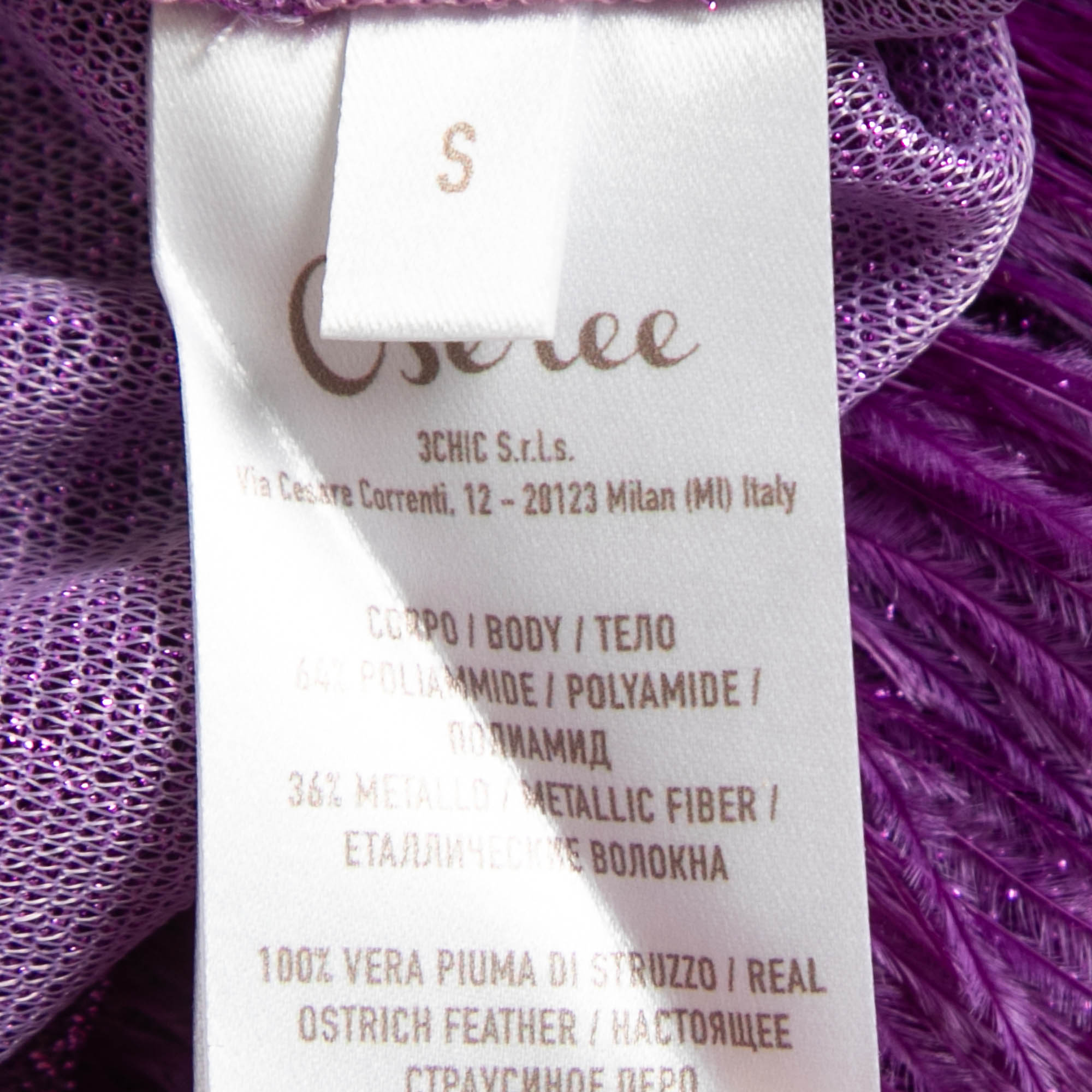 Oseree Purple Lurex Knit Feather Trim Sheer Trousers S