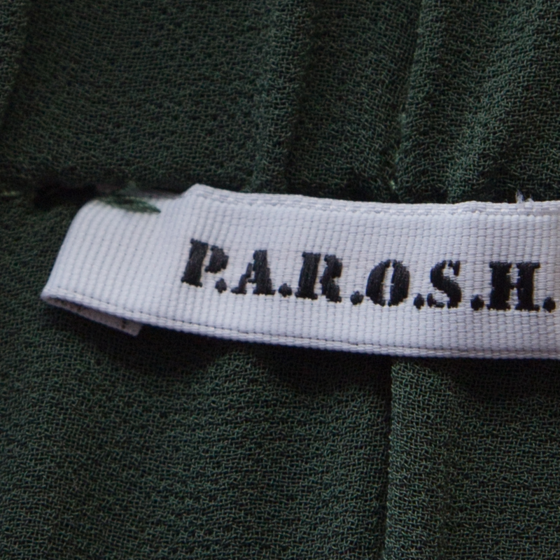 P.A.R.O.S.H. Pine Green Plisse Crepe Elasticized Waist Maxi Skirt XS