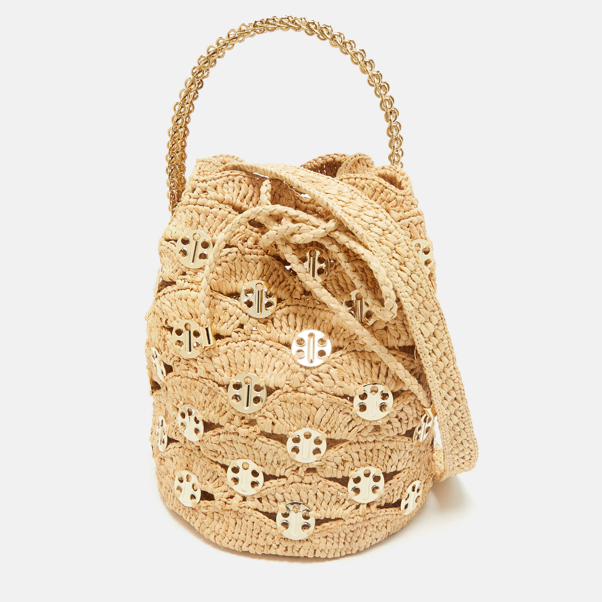 Paco Rabanne Natural New Raffia Signature 1969 Discs Wave Bucket Bag, Tan
Paco Rabanne Natural New Raffia Signature 1969 Discs Wave Bucket Bag, Tan