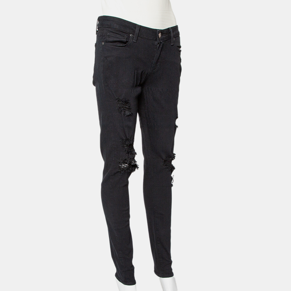 Paige Black Denim Ultra Skinny Distressed Verdugo Jeans M