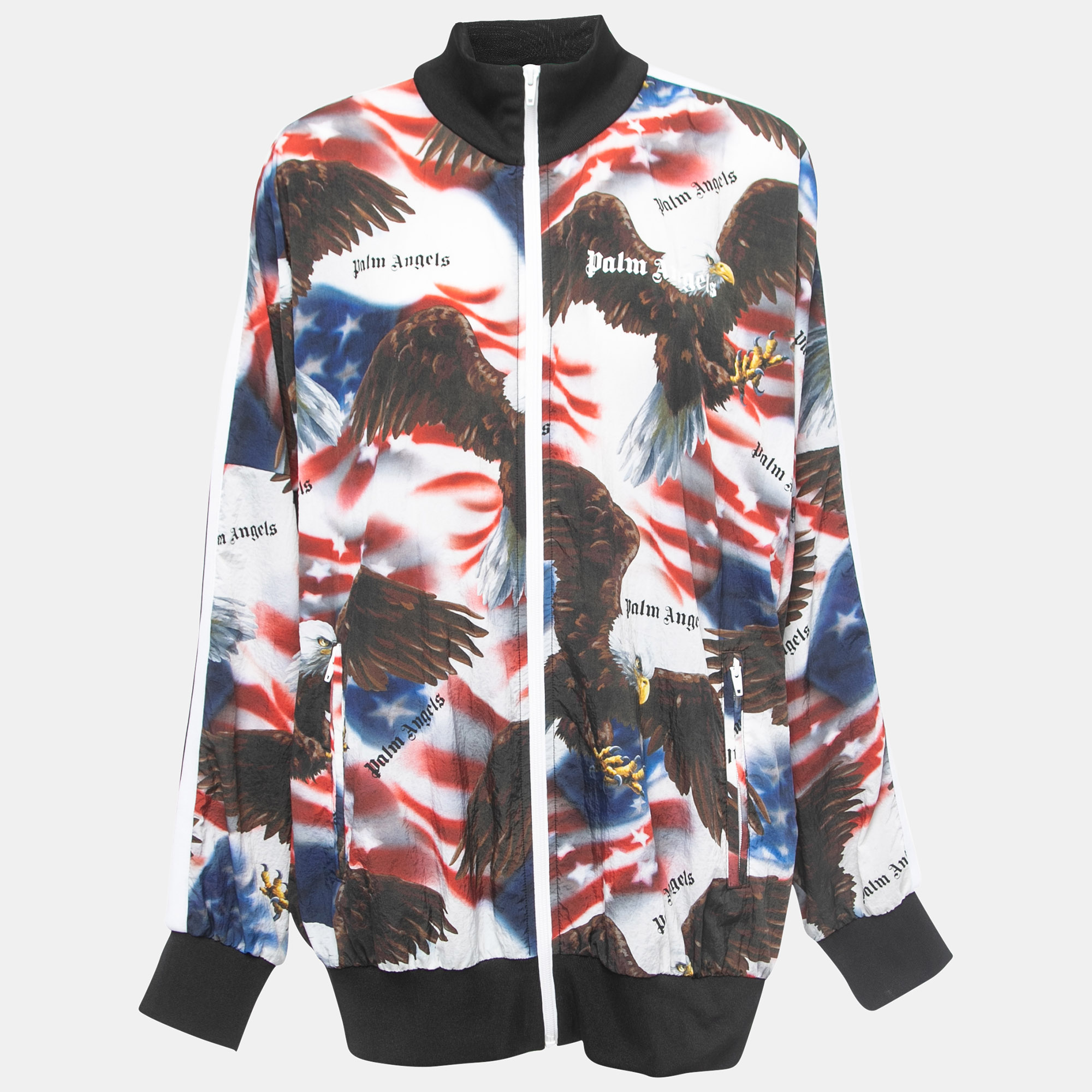 Palm Angels Multicolor Eagle Printed Nylon Zip Front Jacket XL