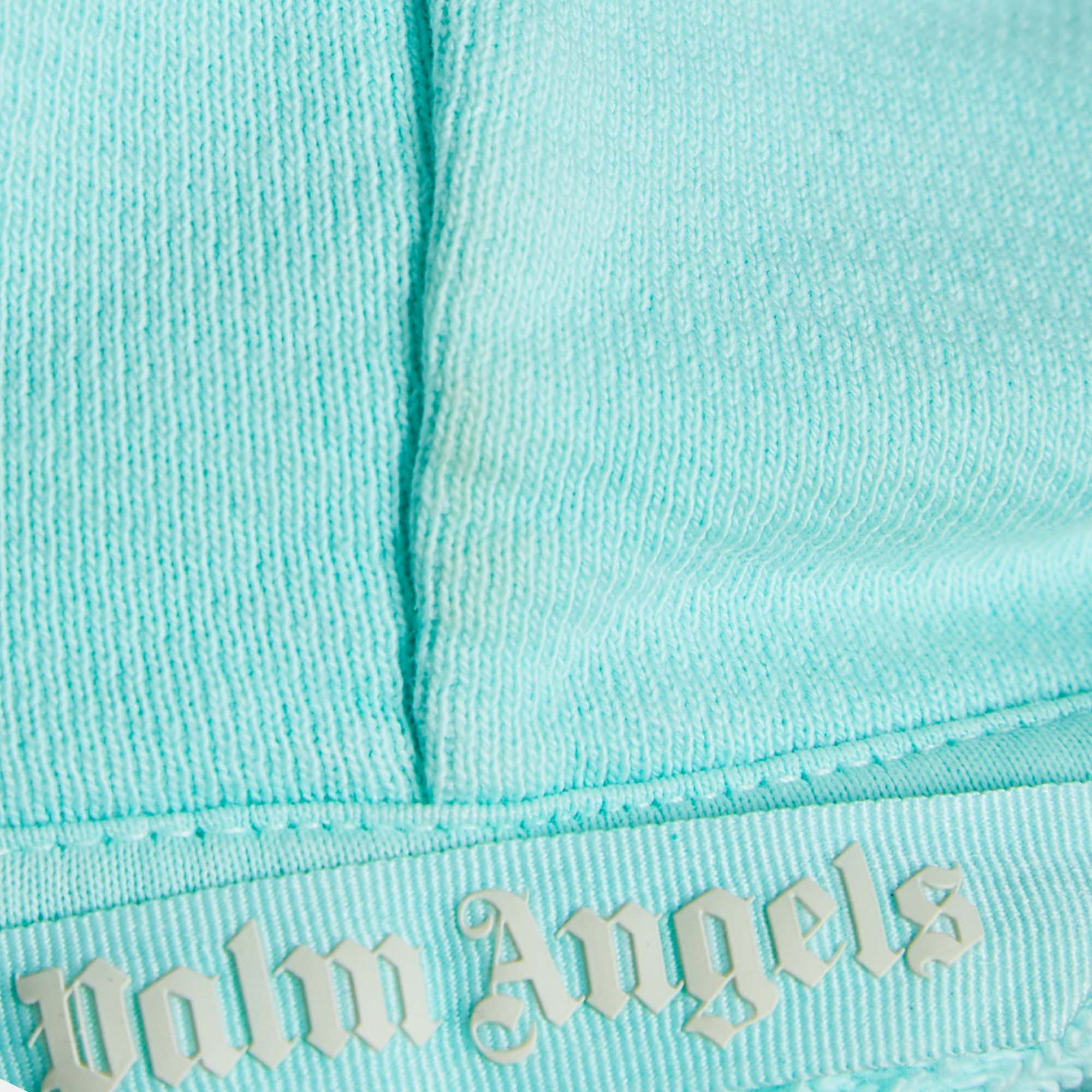 Palm Angels Seafoam Green Hugging Palms Print Cotton Crop Hoodie XS