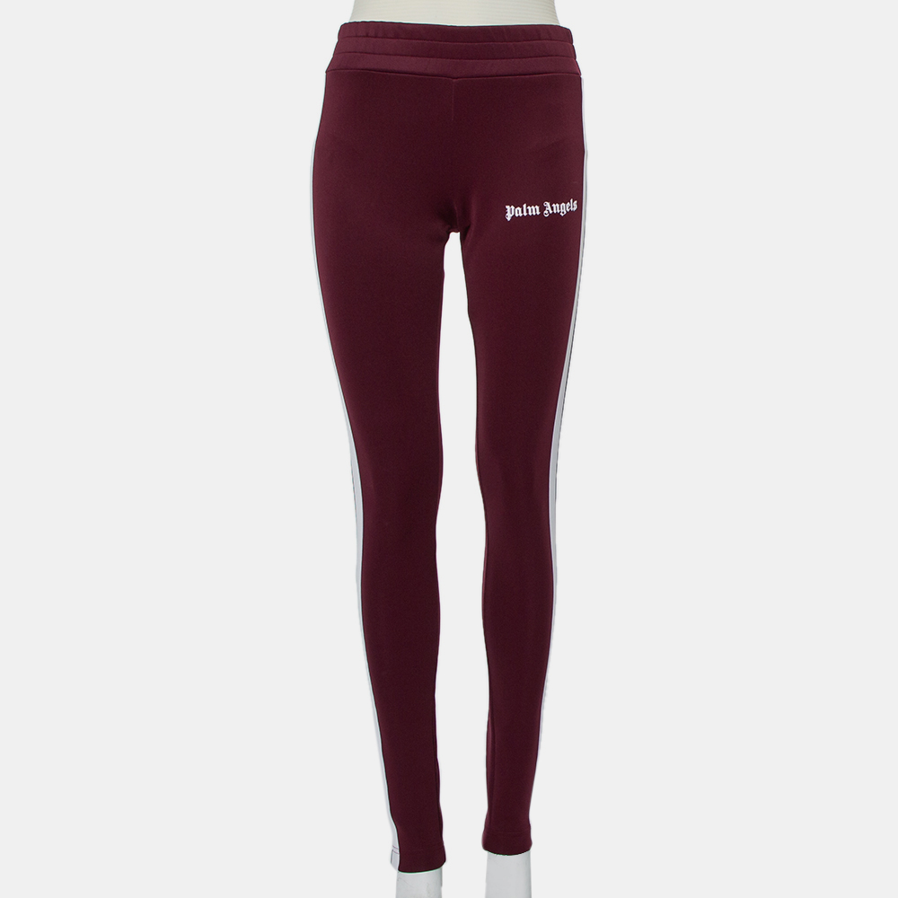 Palm Angels Burgundy Logo Printed Jersey Side Strip Detail Track Leggings L