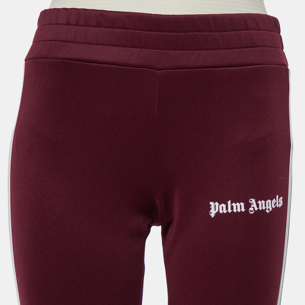 Palm Angels Burgundy Logo Printed Jersey Side Strip Detail Track Leggings L