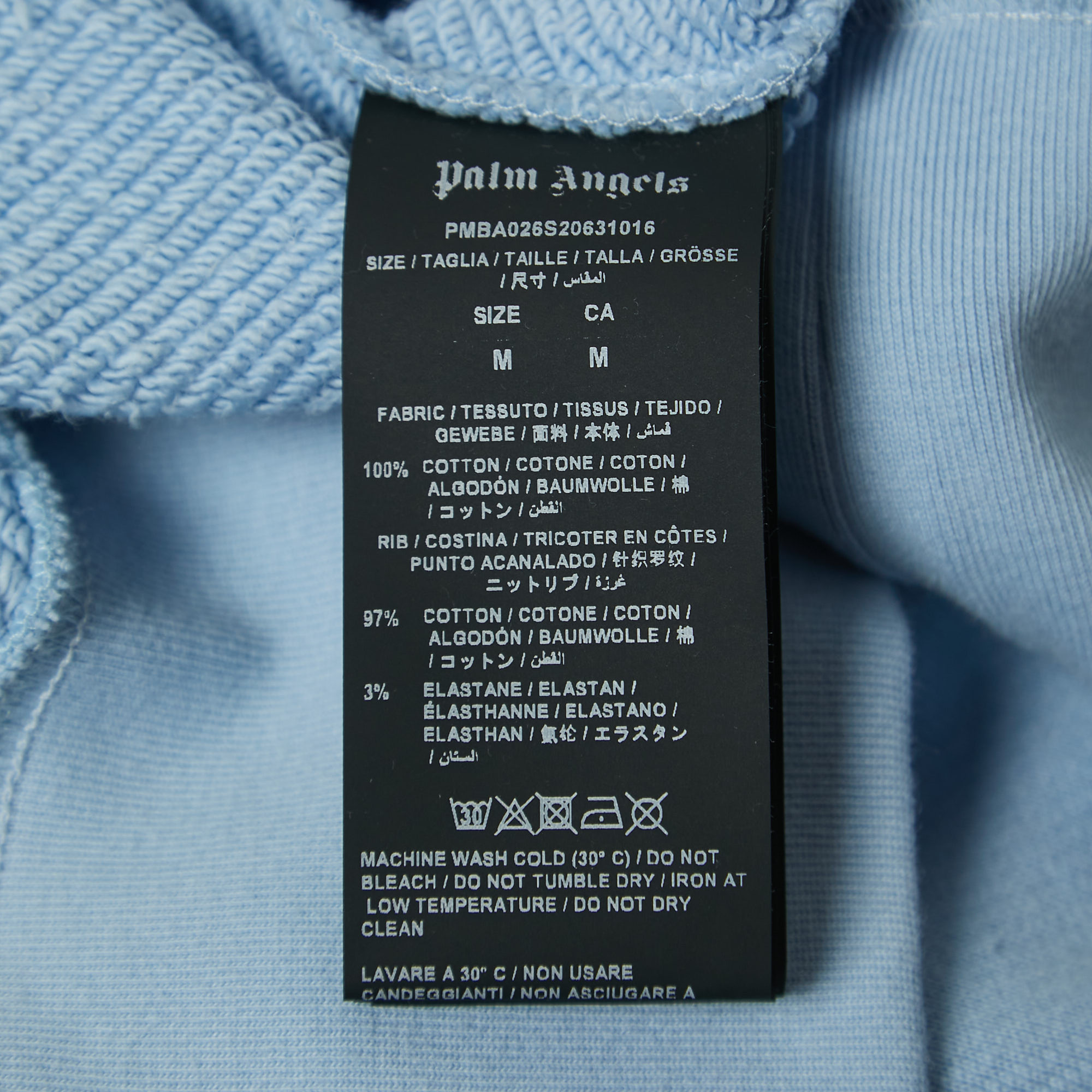 Palm Angels Light Blue Printed Cotton Sweatshirt M