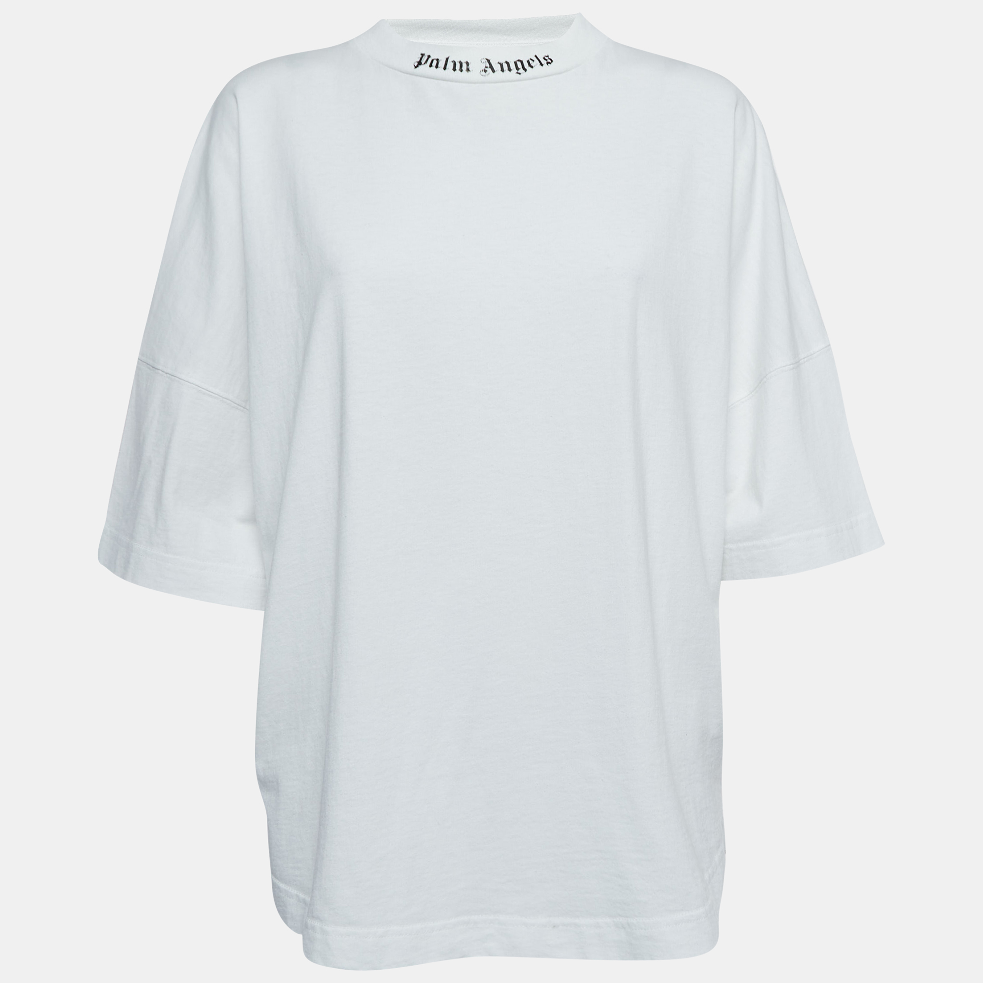 Palm Angels White Logo Print Cotton Crew Neck  Oversized T-Shirt S
